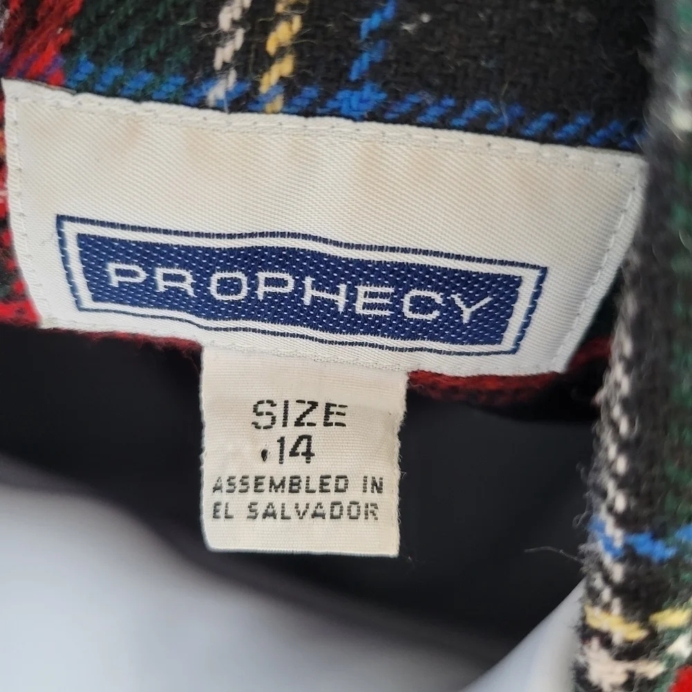 Prophecy Vintage Women's 14 Black Red Plaid Blazer 40% Wool Blend Yellow Blue - Picture 7 of 8